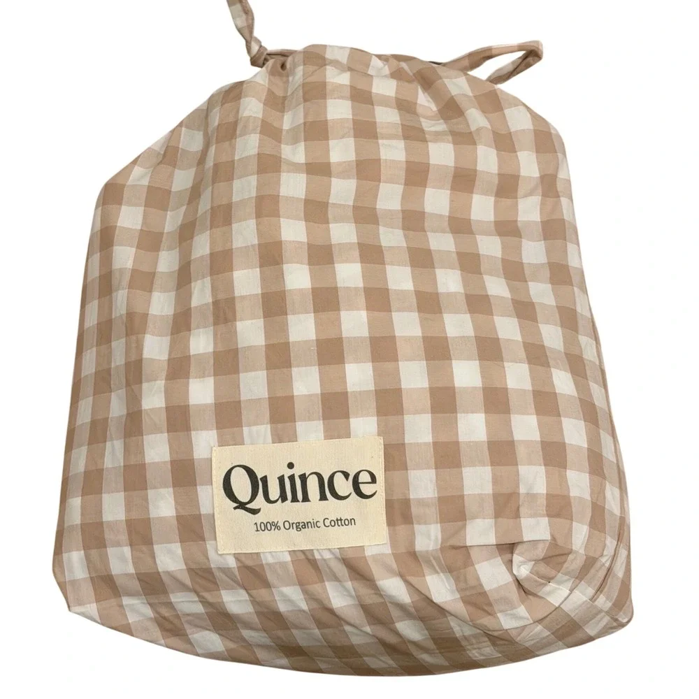 Quince Cafe Gingham Organic Cotton Sheet Set King Fitted Sheet 2 Shams 3Pc Set